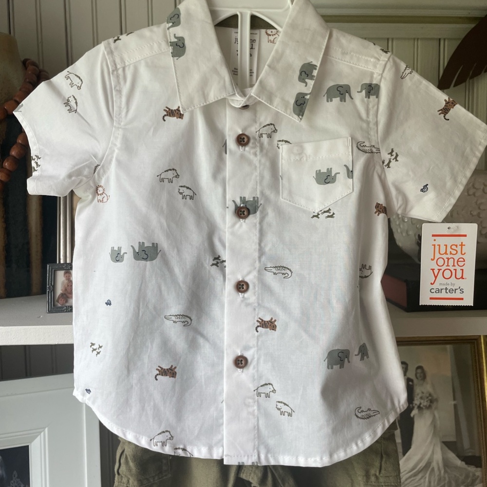 JUST ONE YOU MADE BY CARTERS SAFARI DESIGN BABY 2 PC SHORT SET SIZE 9 MONTHS NWT